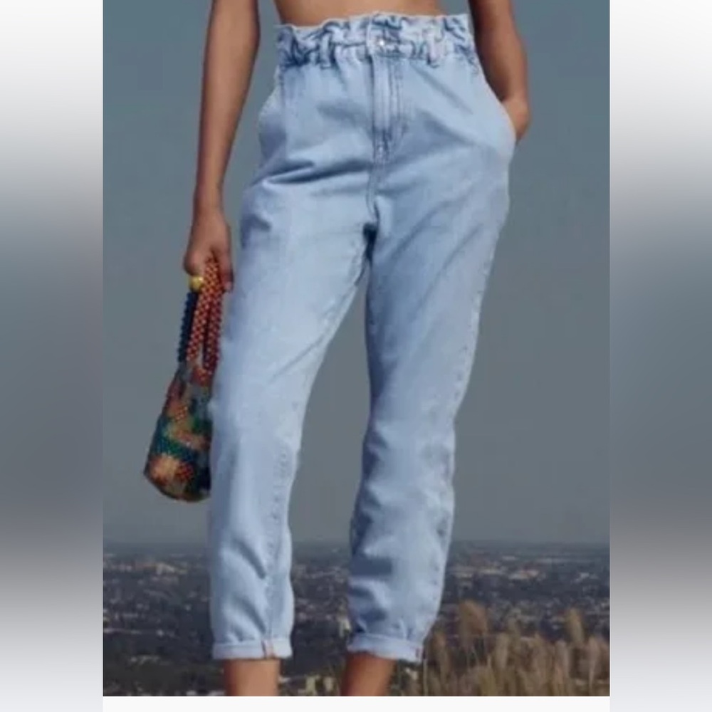 Zara Light Blue Paperbag Waist Boyfriend Jeans